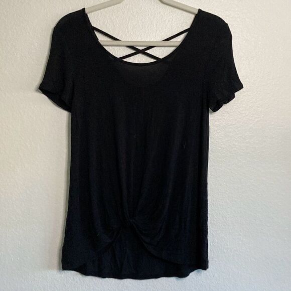 Scoop Neck Criss Cross Back Top Black size Medium - Picture 3 of 4